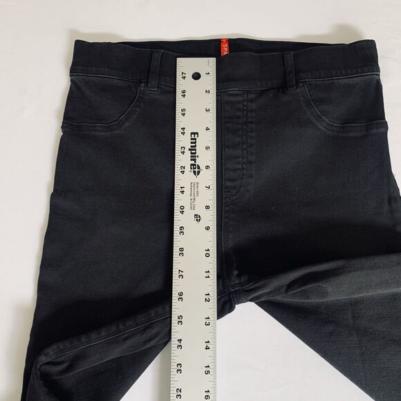 Spanx Cropped Flare Jeans Womens Large Black Raw Hem Pull On Stretch Denim - Picture 8 of 11